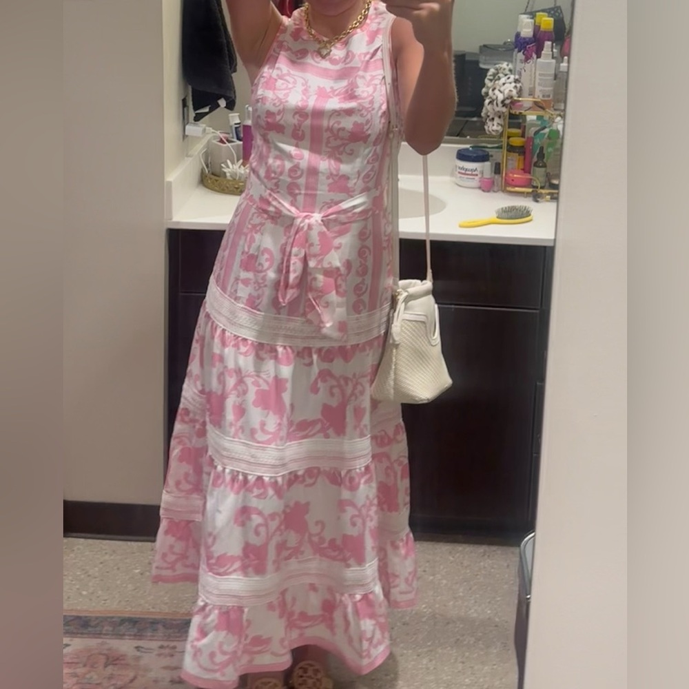 Pink and White Patterned Maxi Dress